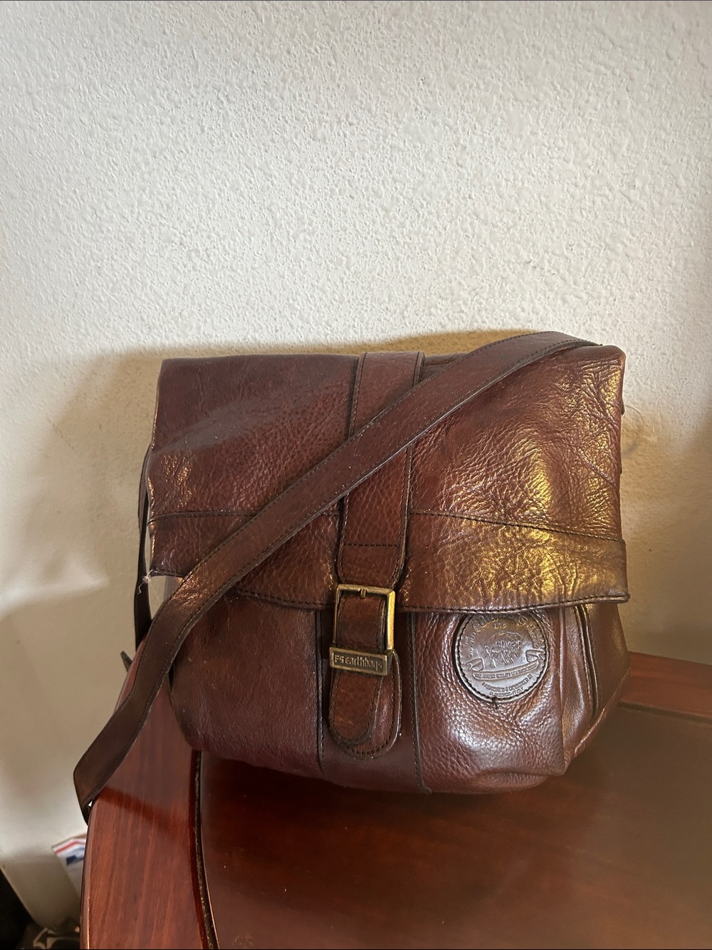 Earth Bags Dark Brown Leather Messenger Bag with Brass Buckle
